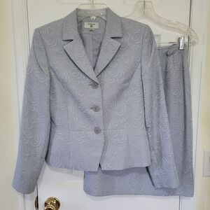 Stresa Womens 2 Piece Skirt Suit Silver Jacquard Scroll Blazer Pencil Skirt 4
